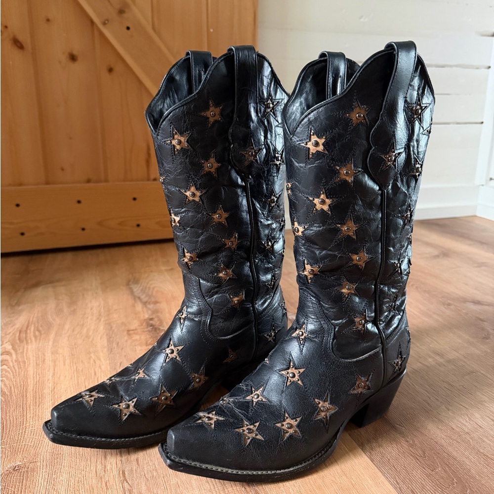 Black Star Marfa Star Inlay Studded Leather Boots - Picture 4 of 8